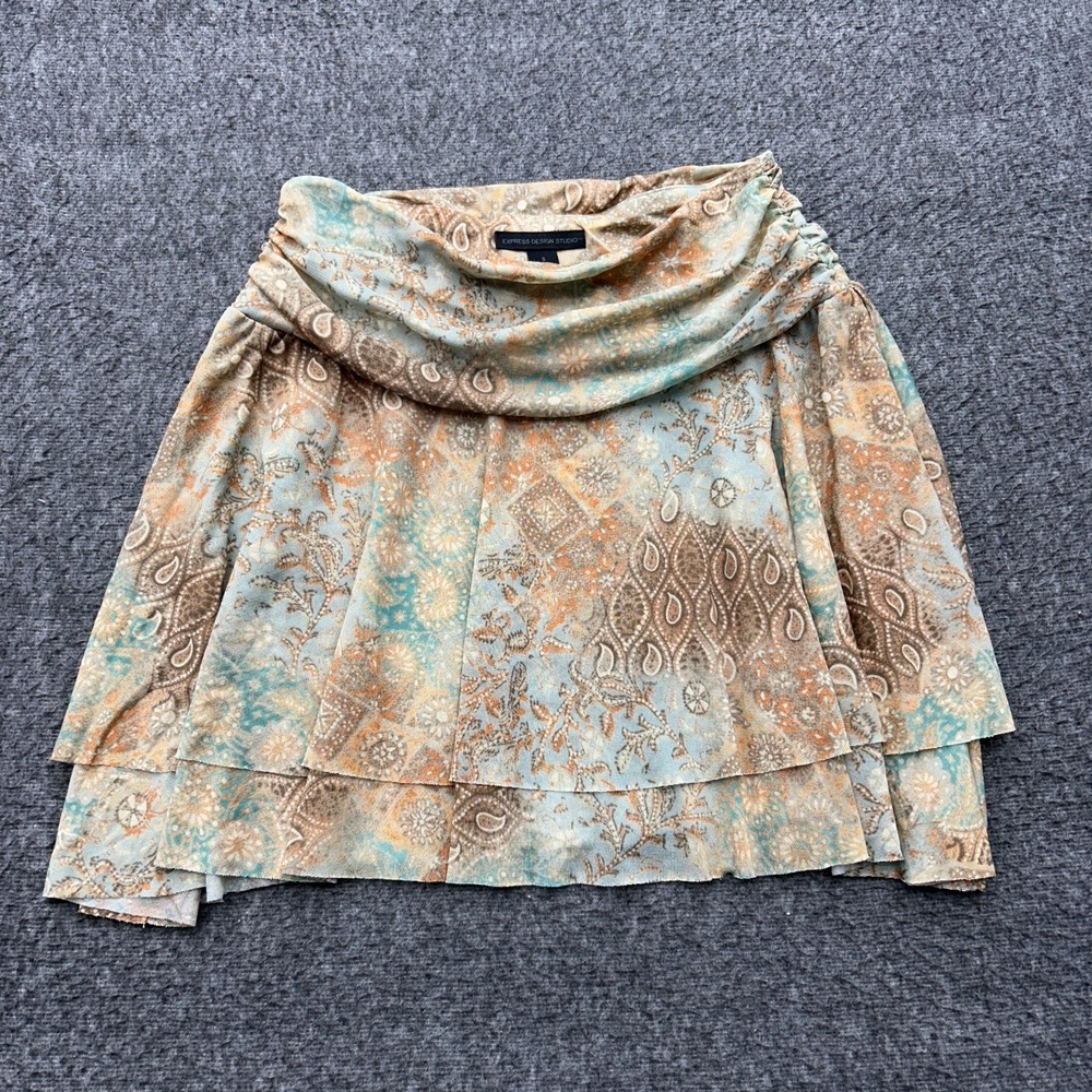 VTG Paisley Ruffled Mini Skirt Boho Whimsigoth Fairycore Tiered Y2K S Festival